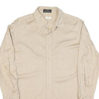 Mens Beige & Brown Patterned Shirt M Cotton Blend Classic Casual Button Down