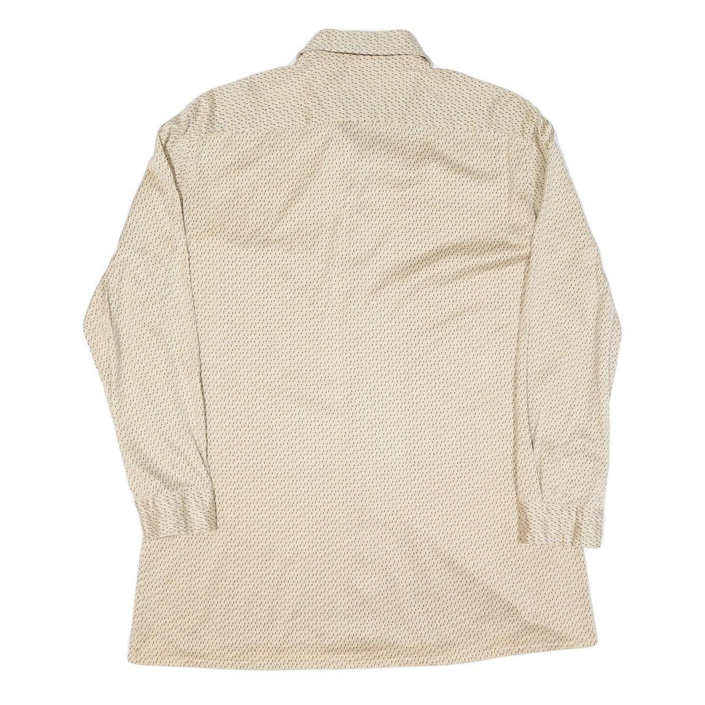 Mens Beige & Brown Patterned Shirt M Cotton Blend Classic Casual Button Down