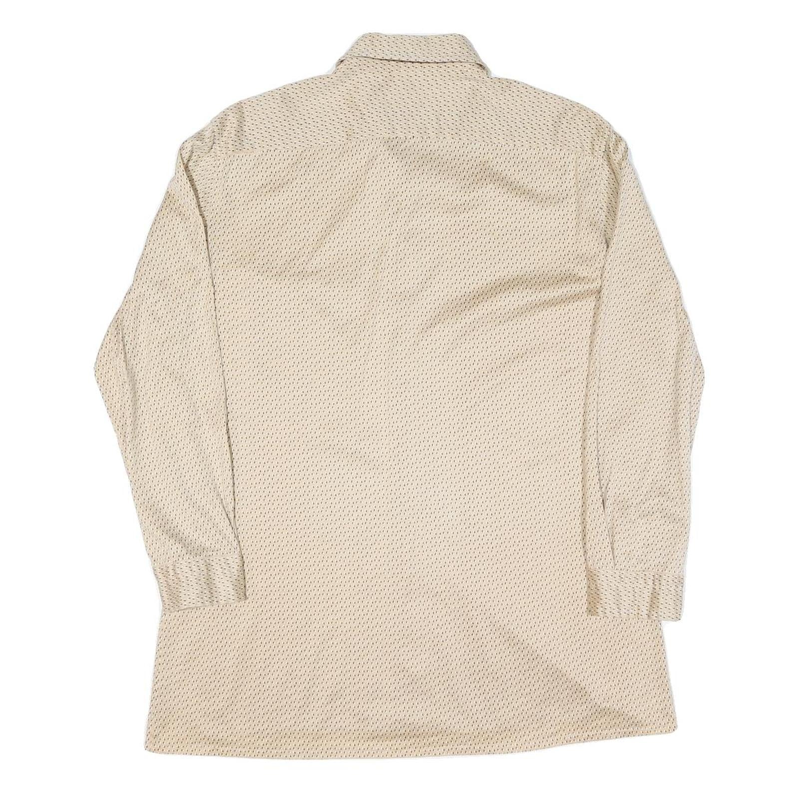 Mens Beige & Brown Patterned Shirt M Cotton Blend Classic Casual Button Down