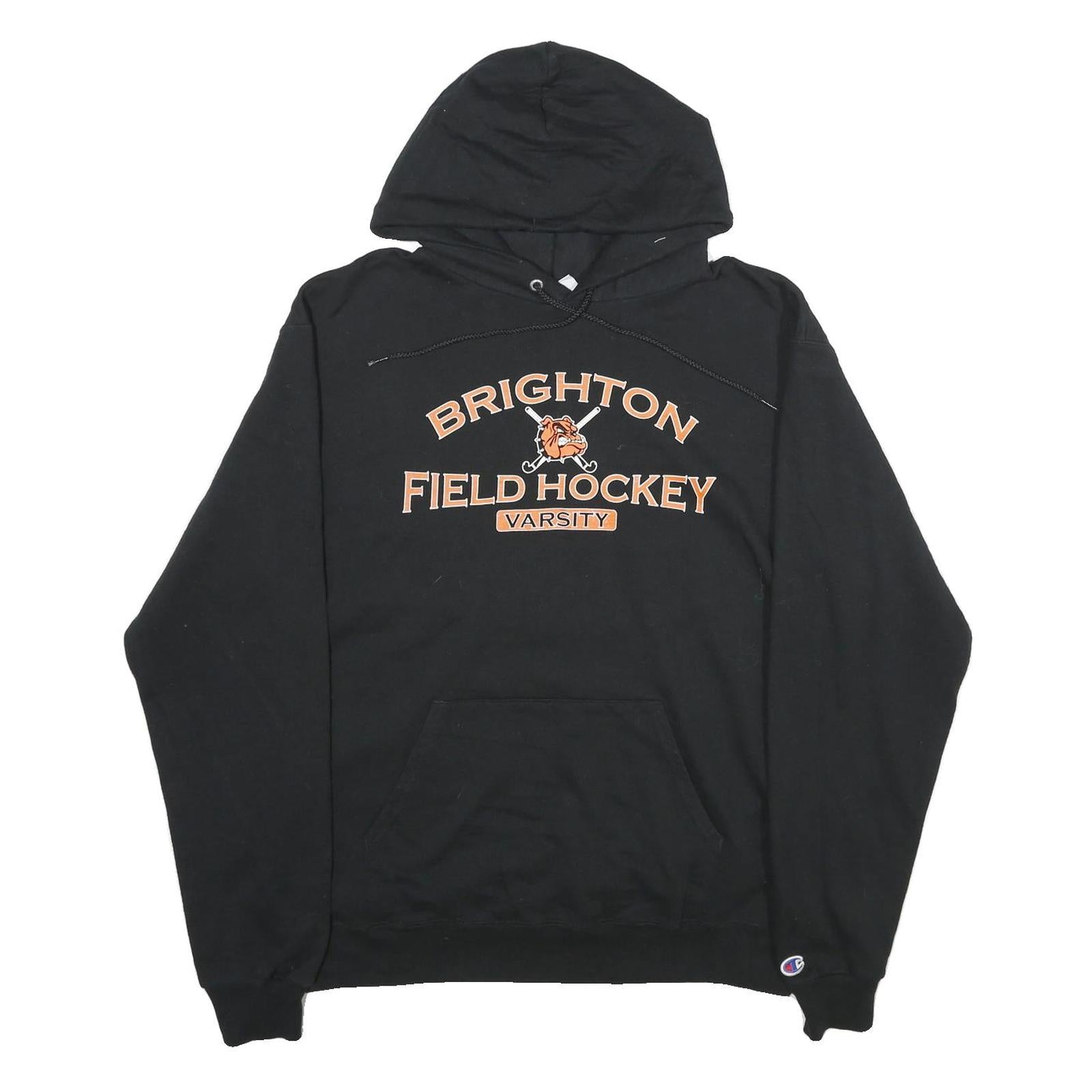 CHAMPION Mens Black Brighton Field Hockey Varsity Pullover Hoodie L Cotton Blend