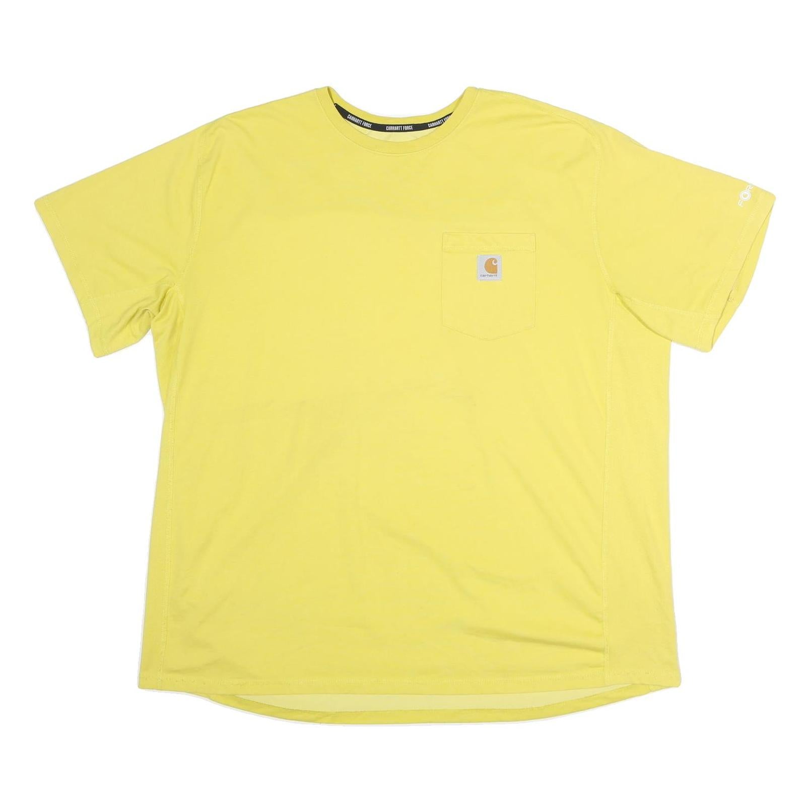 CARHARTT Mens Yellow Polyester Blend T-Shirt 2XL Short Sleeve Crew Neck Pocket