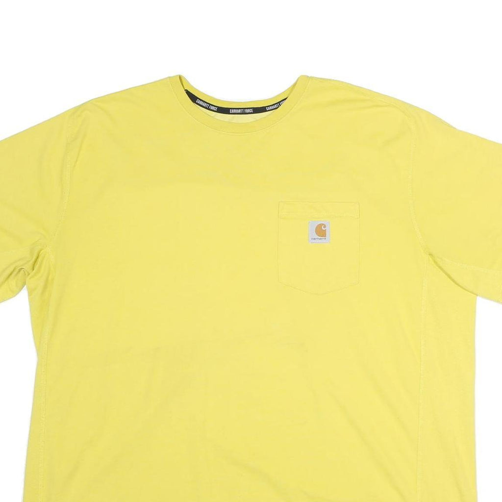 CARHARTT Mens Yellow Polyester Blend T-Shirt 2XL Short Sleeve Crew Neck Pocket