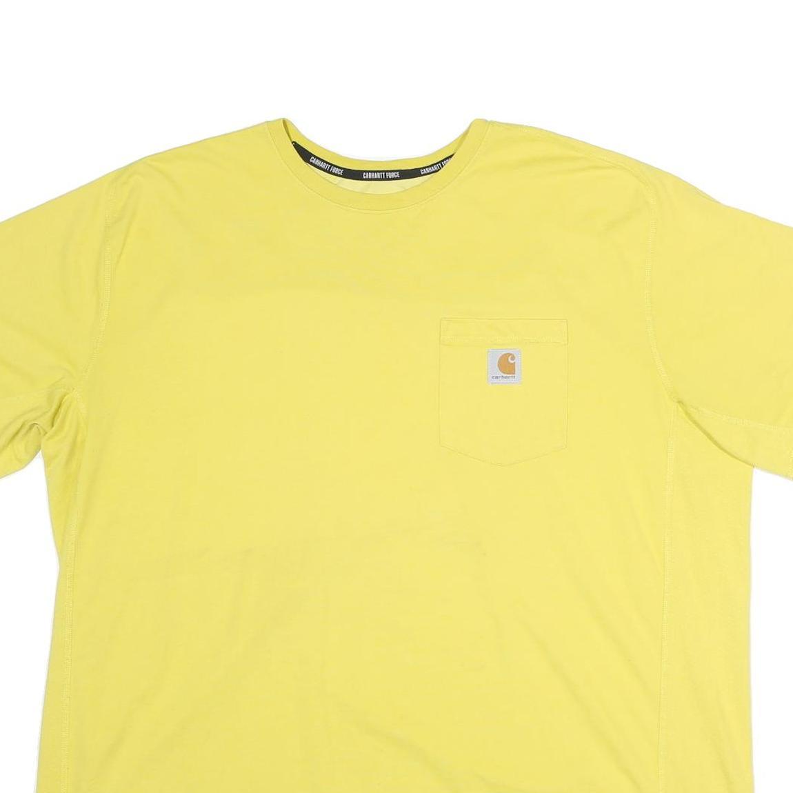 CARHARTT Mens Yellow Polyester Blend T-Shirt 2XL Short Sleeve Crew Neck Pocket