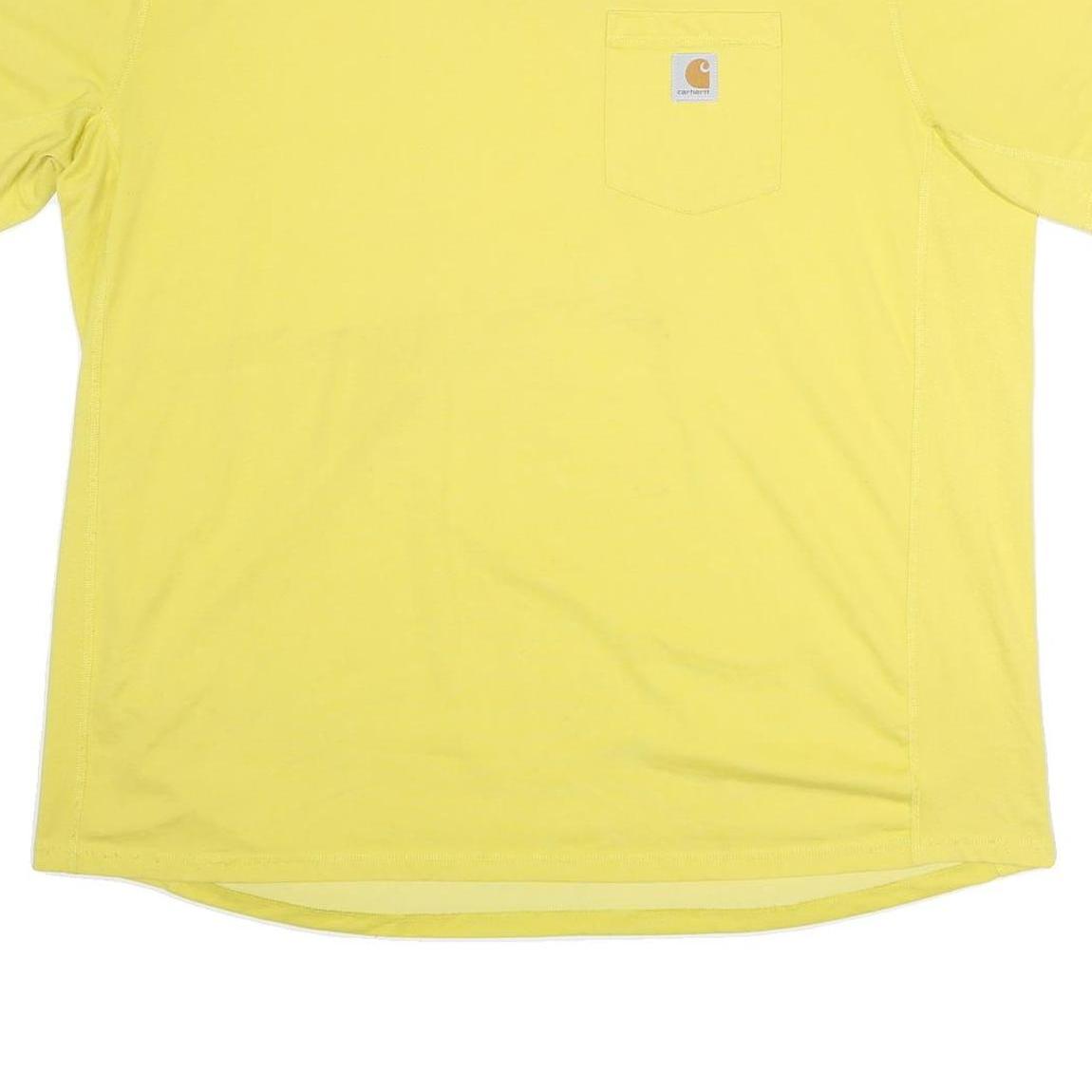 CARHARTT Mens Yellow Polyester Blend T-Shirt 2XL Short Sleeve Crew Neck Pocket