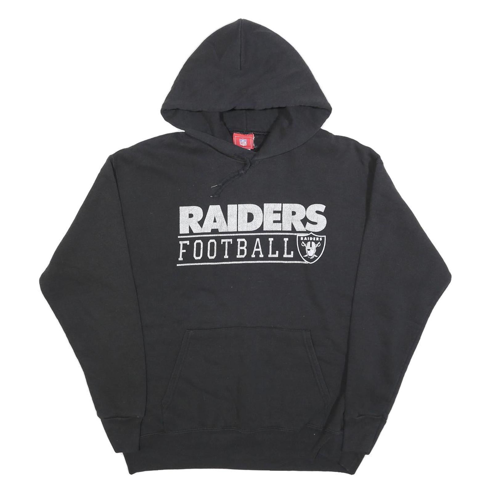 NFL Mens Black Raiders Football Pullover Hoodie L Cotton Blend Sportswear