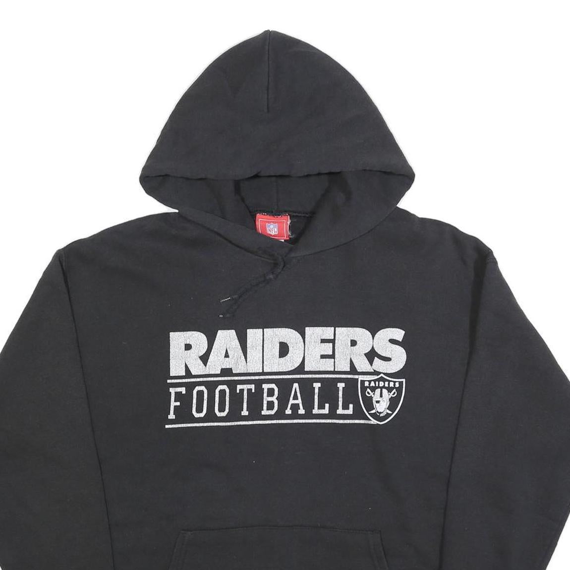 NFL Mens Black Raiders Football Pullover Hoodie L Cotton Blend Sportswear