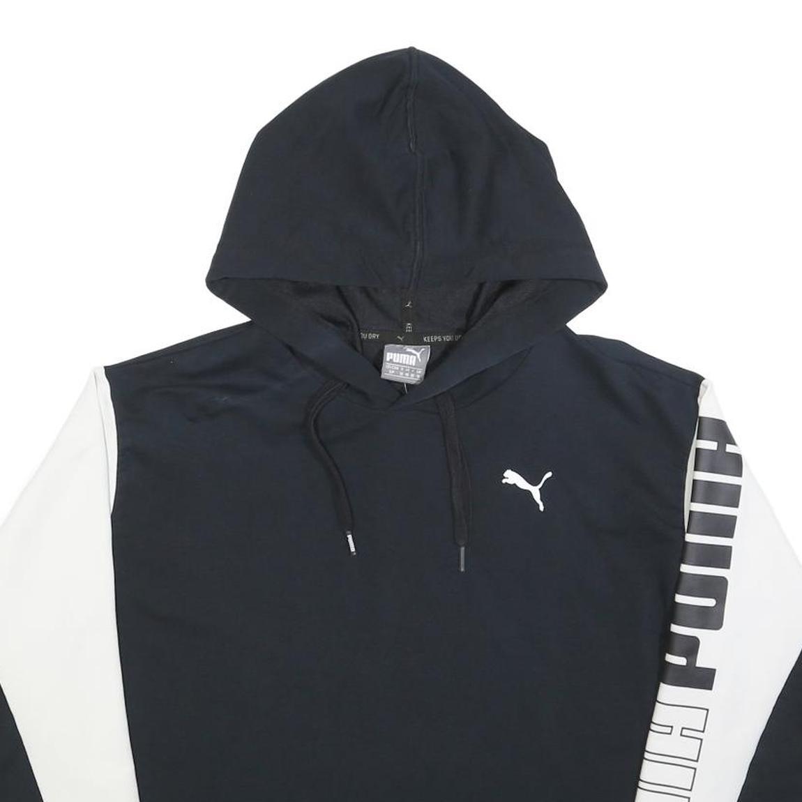 PUMA Womens Black & White Hoodie UK 10 Logo Print Cotton Blend Pullover