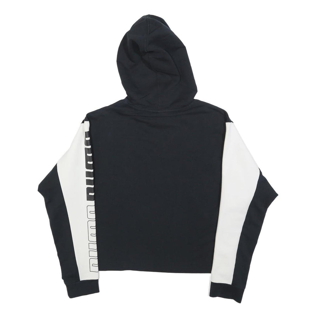 PUMA Womens Black & White Hoodie UK 10 Logo Print Cotton Blend Pullover