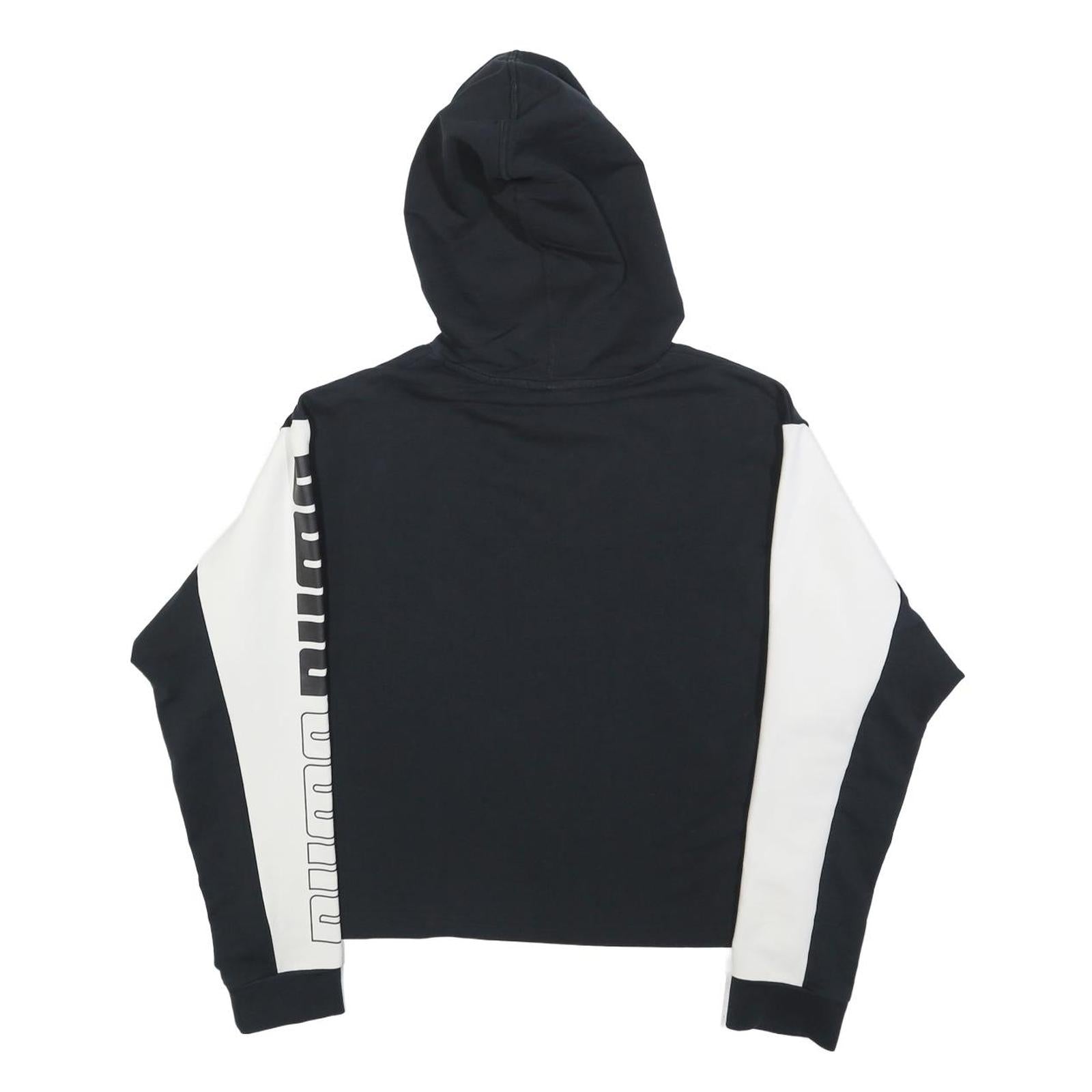 PUMA Womens Black & White Hoodie UK 10 Logo Print Cotton Blend Pullover