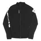 REEBOK Mens Black Polyester Blend Track Jacket L Zip Printed Sleeve Activewear