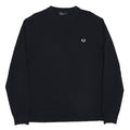 FRED PERRY Mens Black Plain Crew Neck Band Collar Basic Knit Pullover Jumper XL