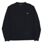 FRED PERRY Mens Black Plain Crew Neck Band Collar Basic Knit Pullover Jumper XL