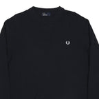 FRED PERRY Mens Black Plain Crew Neck Band Collar Basic Knit Pullover Jumper XL