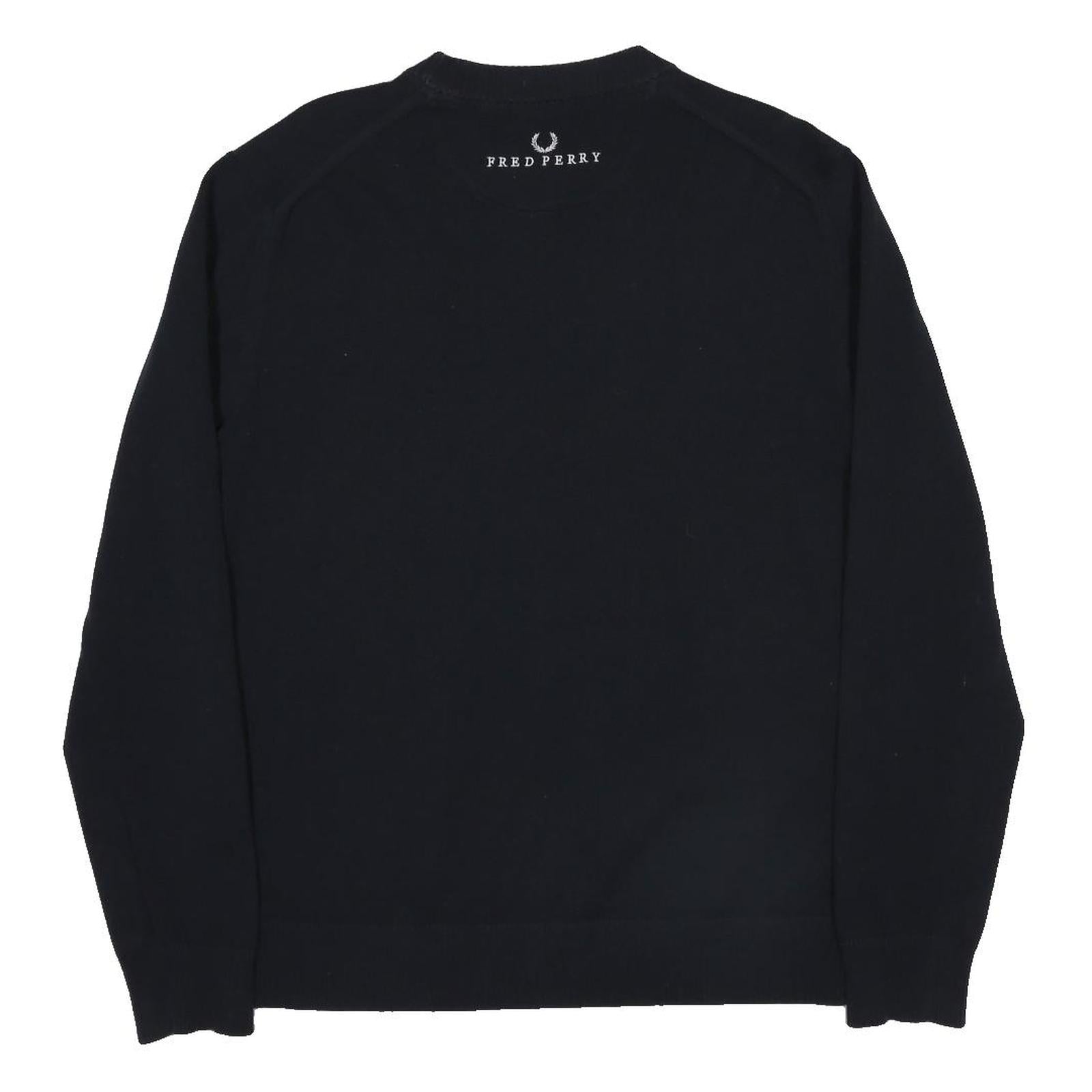 FRED PERRY Mens Black Plain Crew Neck Band Collar Basic Knit Pullover Jumper XL