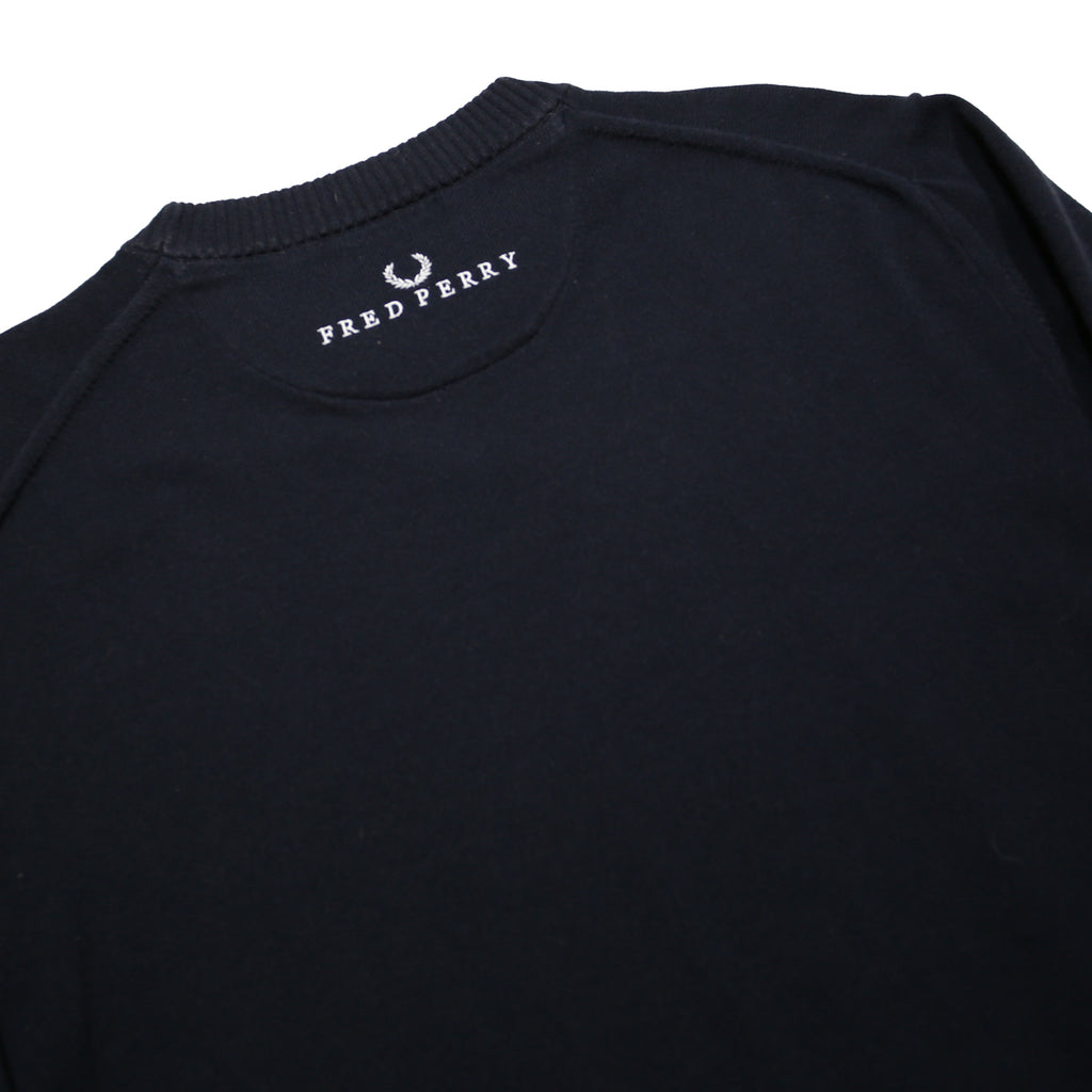 FRED PERRY Mens Black Plain Crew Neck Band Collar Basic Knit Pullover Jumper XL