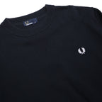 FRED PERRY Mens Black Plain Crew Neck Band Collar Basic Knit Pullover Jumper XL