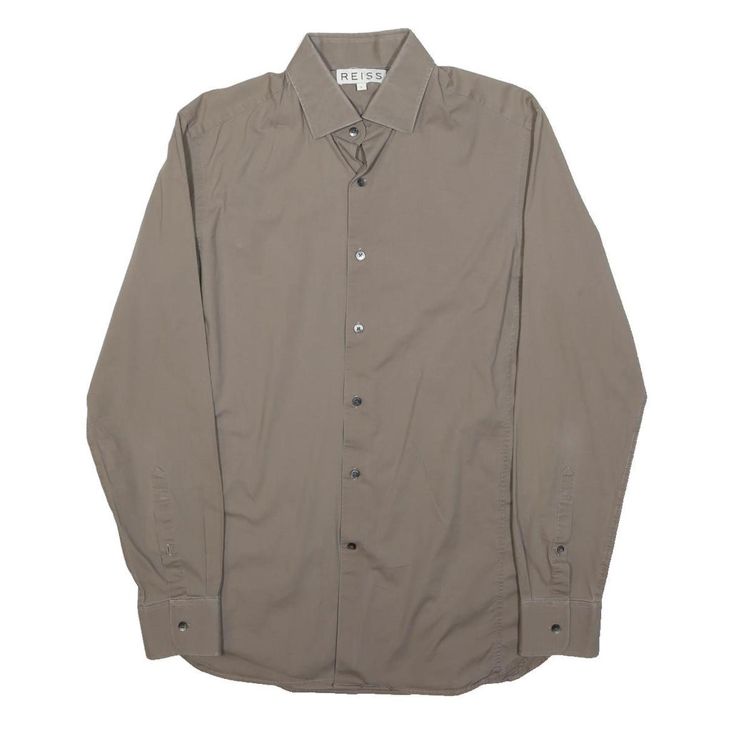 REISS Mens Beige Casual Shirt S Cotton Blend Long Sleeve Button Collar