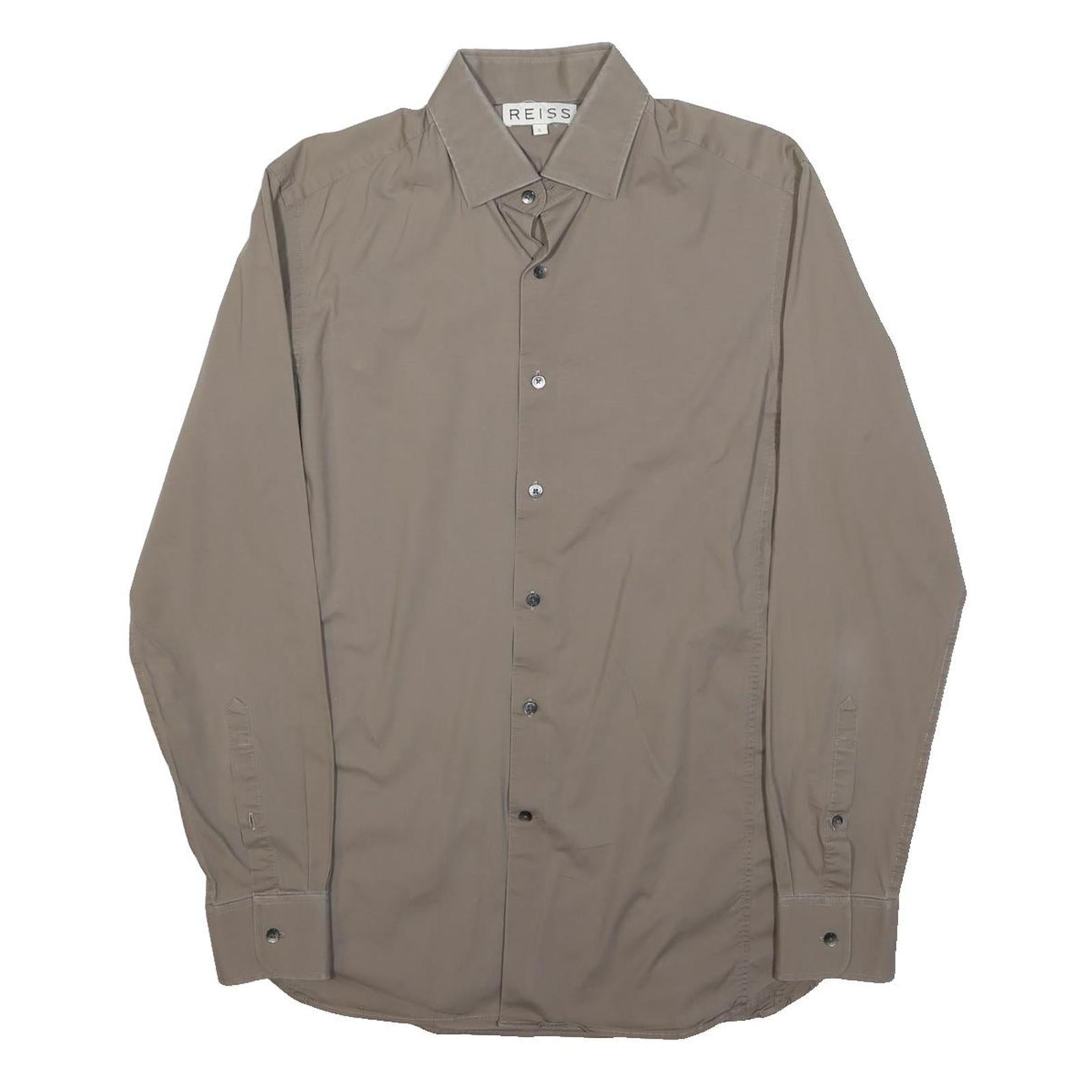 REISS Mens Beige Casual Shirt S Cotton Blend Long Sleeve Button Collar