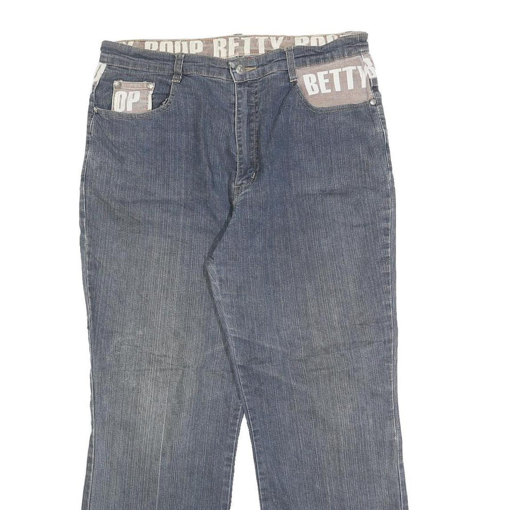 ANGE Womens Blue Relaxed Straight Denim Light W32 L27 Betty Boop Printed Pockets