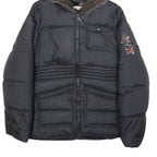 KENZO Girls Black Hooded Zip Jacket S Polyamide Plain Winter Coat Warm