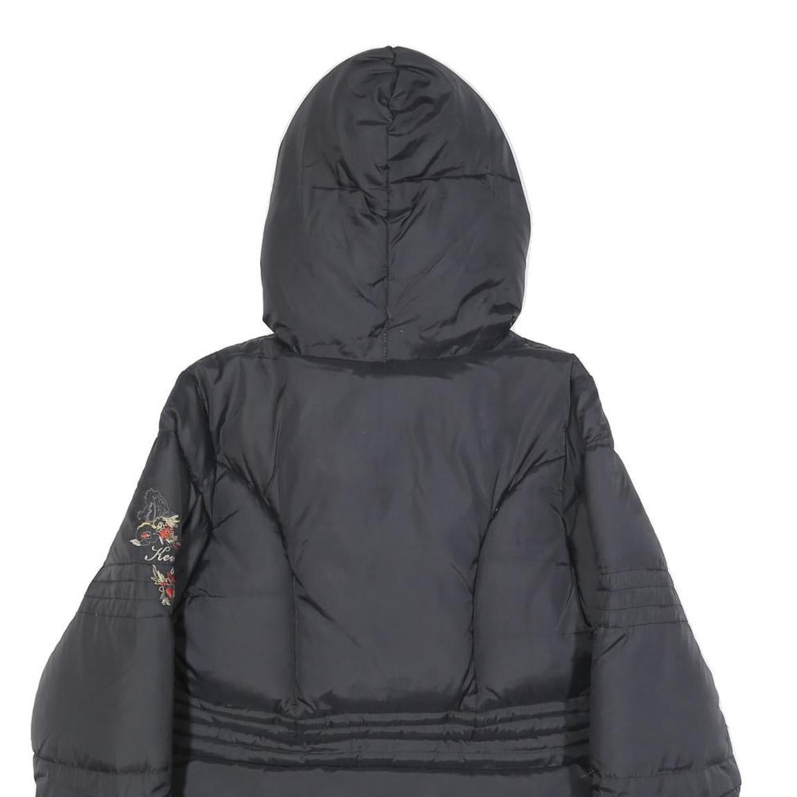 KENZO Girls Black Hooded Zip Jacket S Polyamide Plain Winter Coat Warm
