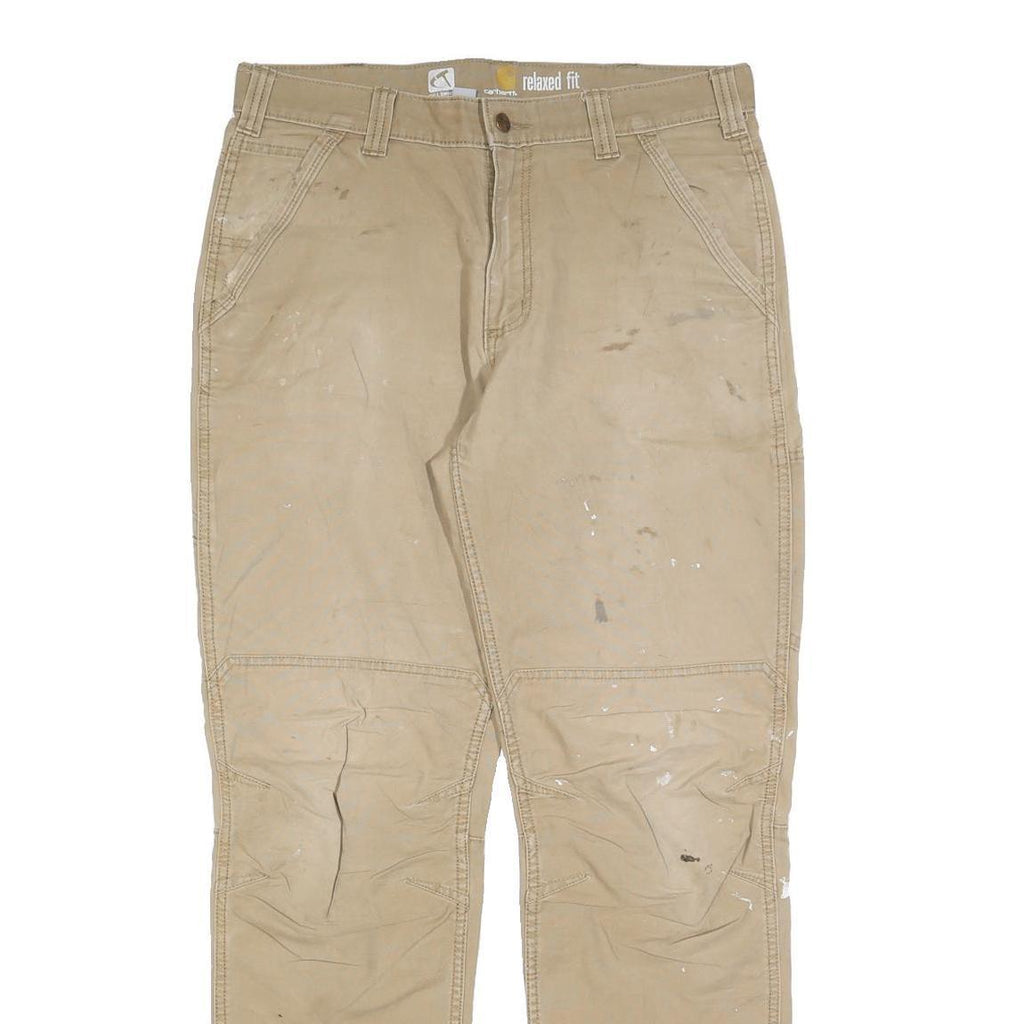 CARHARTT Mens Cotton Blend Beige Relaxed Fit Straight Trousers W34 L34 Workwear
