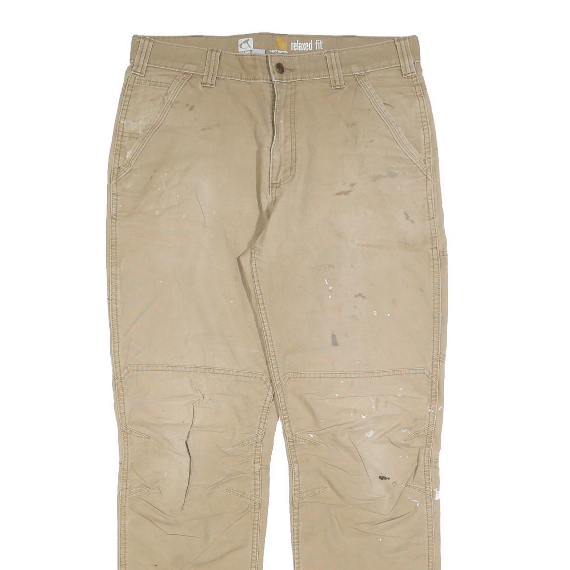 CARHARTT Mens Cotton Blend Beige Relaxed Fit Straight Trousers W34 L34 Workwear