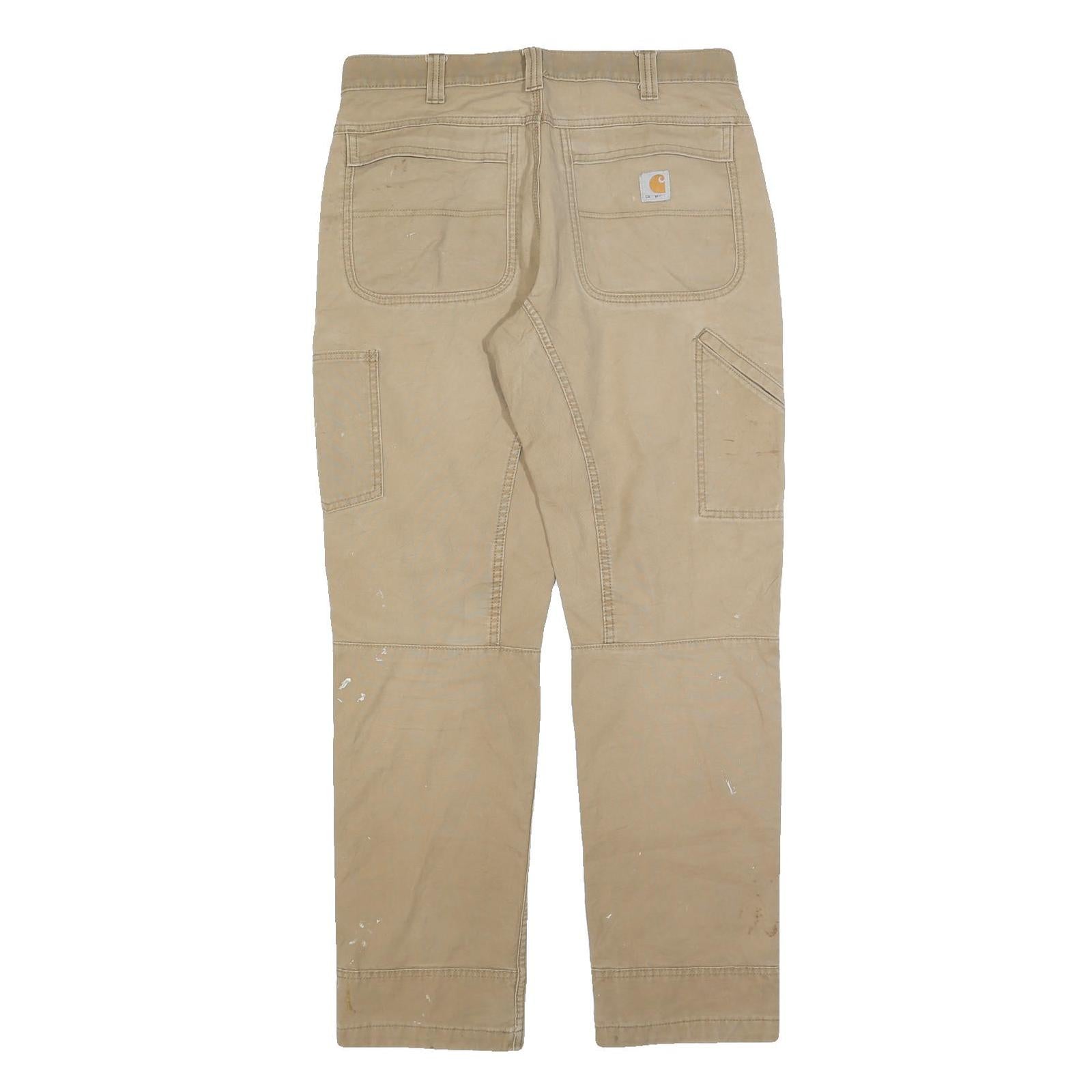 CARHARTT Mens Cotton Blend Beige Relaxed Fit Straight Trousers W34 L34 Workwear