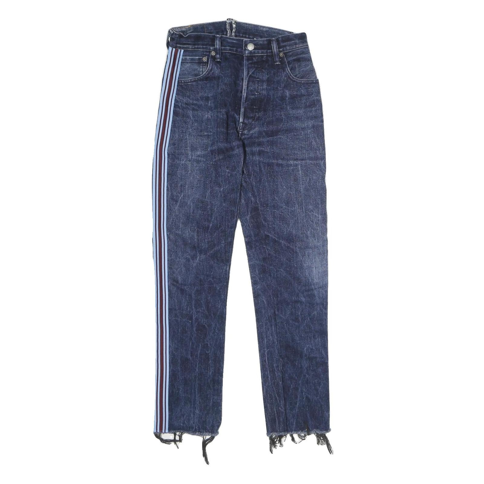 LEVI'S 501 Mens Jeans Blue Slim Straight Denim Raw W26 L26 Side Stripe Detail