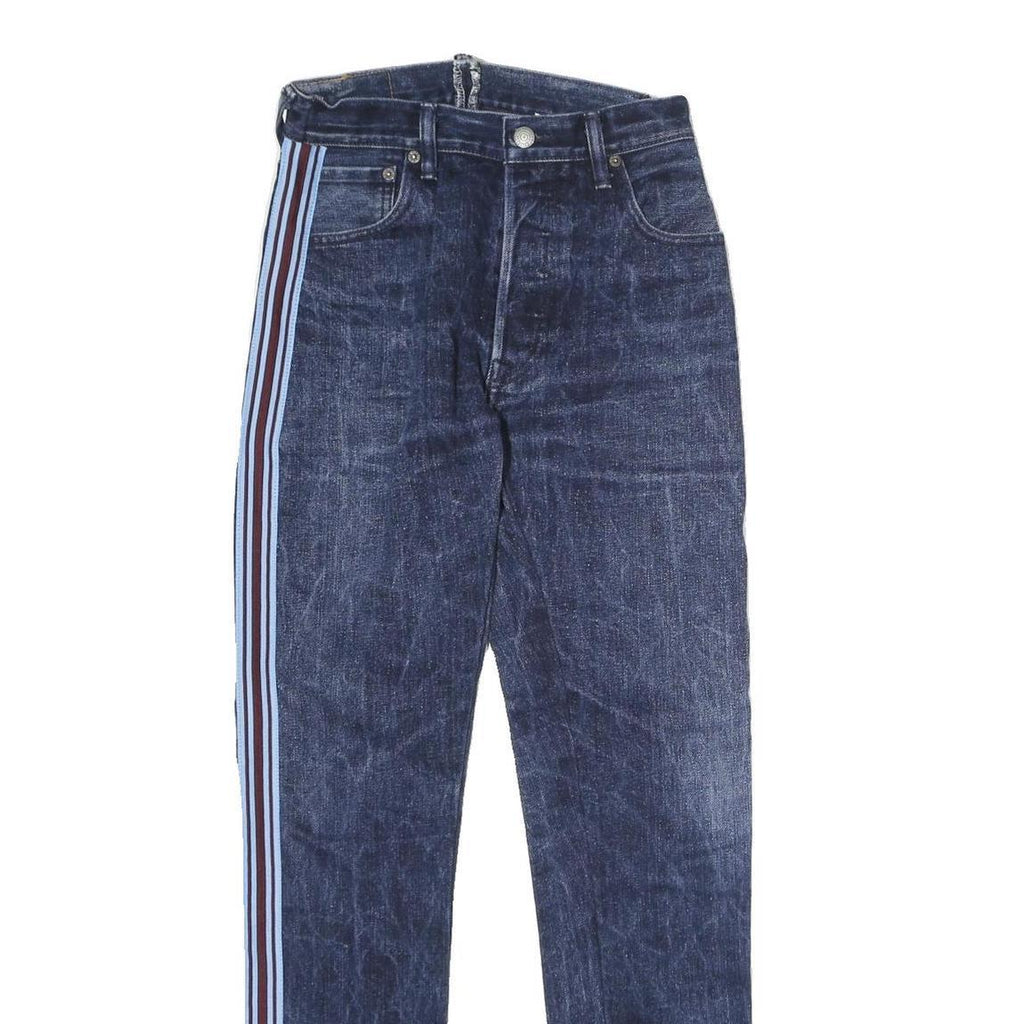 LEVI'S 501 Mens Jeans Blue Slim Straight Denim Raw W26 L26 Side Stripe Detail