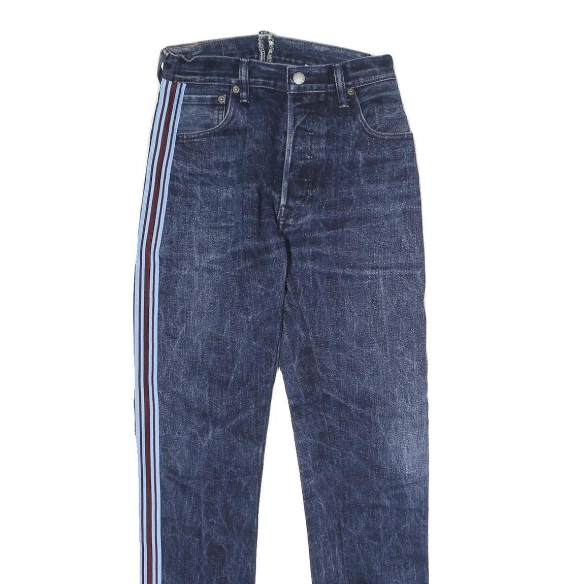 LEVI'S 501 Mens Jeans Blue Slim Straight Denim Raw W26 L26 Side Stripe Detail