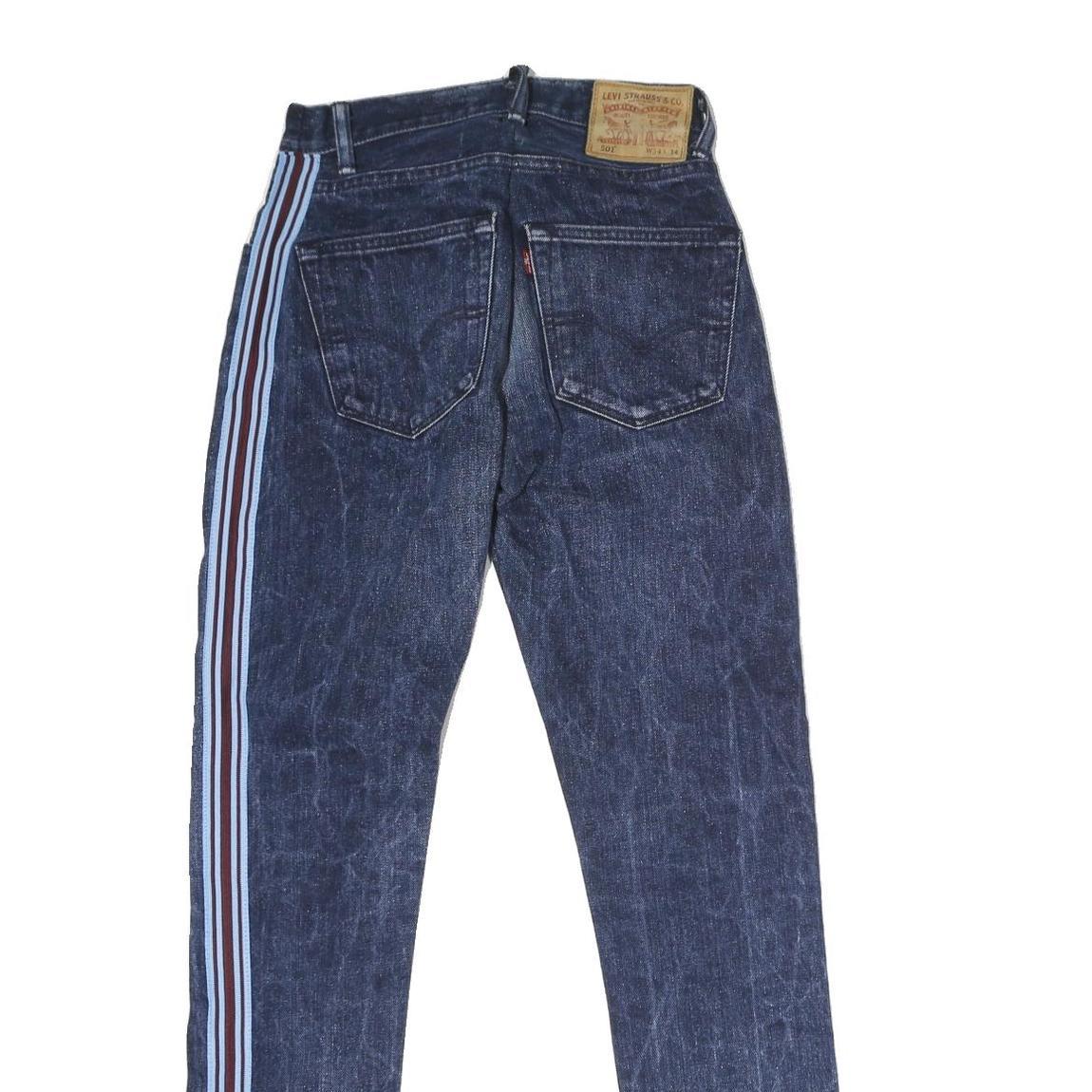 LEVI'S 501 Mens Jeans Blue Slim Straight Denim Raw W26 L26 Side Stripe Detail