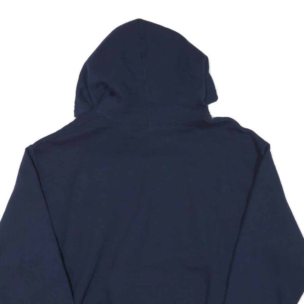 GILDAN Mens Blue Airport Basketball Hoodie M Cotton Blend Pullover Sweatshirt