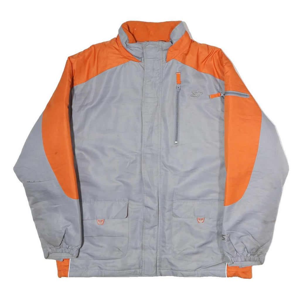 STARTER Mens Grey & Orange Zip Jacket XL Polyester Colour Block Pockets Casual