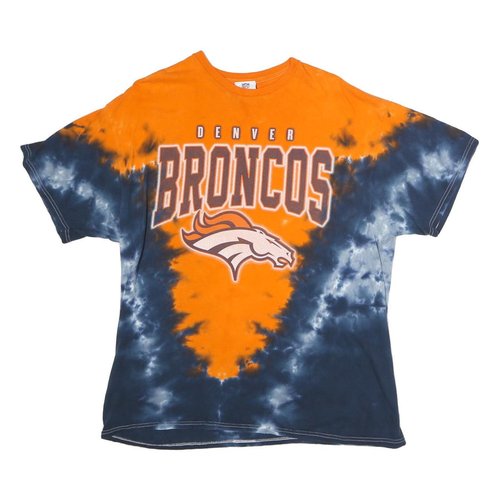 NFL Mens Orange & Navy Denver Broncos Tie Dye T-Shirt XL Short Sleeve Crew Neck