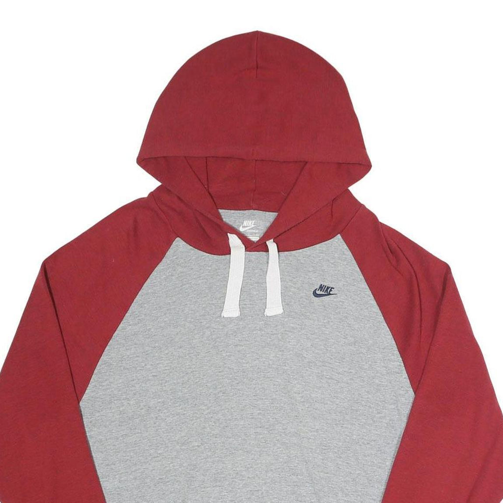 NIKE Mens Grey & Red Hooded Pullover Hoodie S Casual Cotton Blend