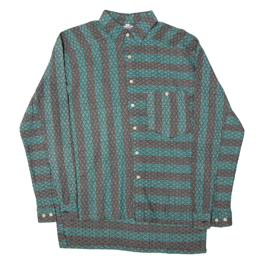 CAMP DERBY Mens Shirt Green Striped Long Sleeve L