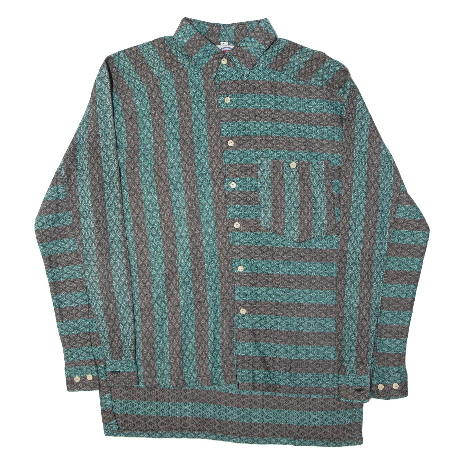 CAMP DERBY Mens Shirt Green Striped Long Sleeve L