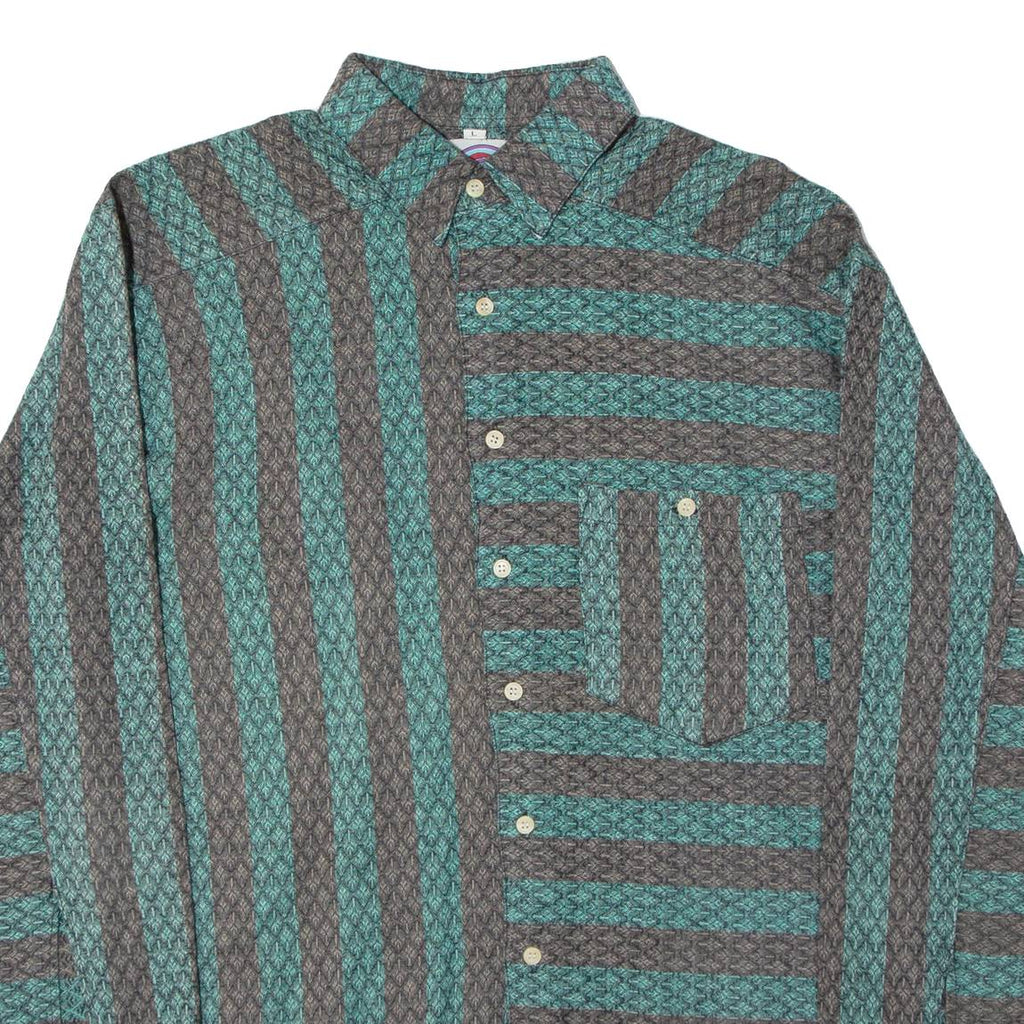 CAMP DERBY Mens Shirt Green Striped Long Sleeve L