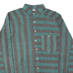 CAMP DERBY Mens Shirt Green Striped Long Sleeve L