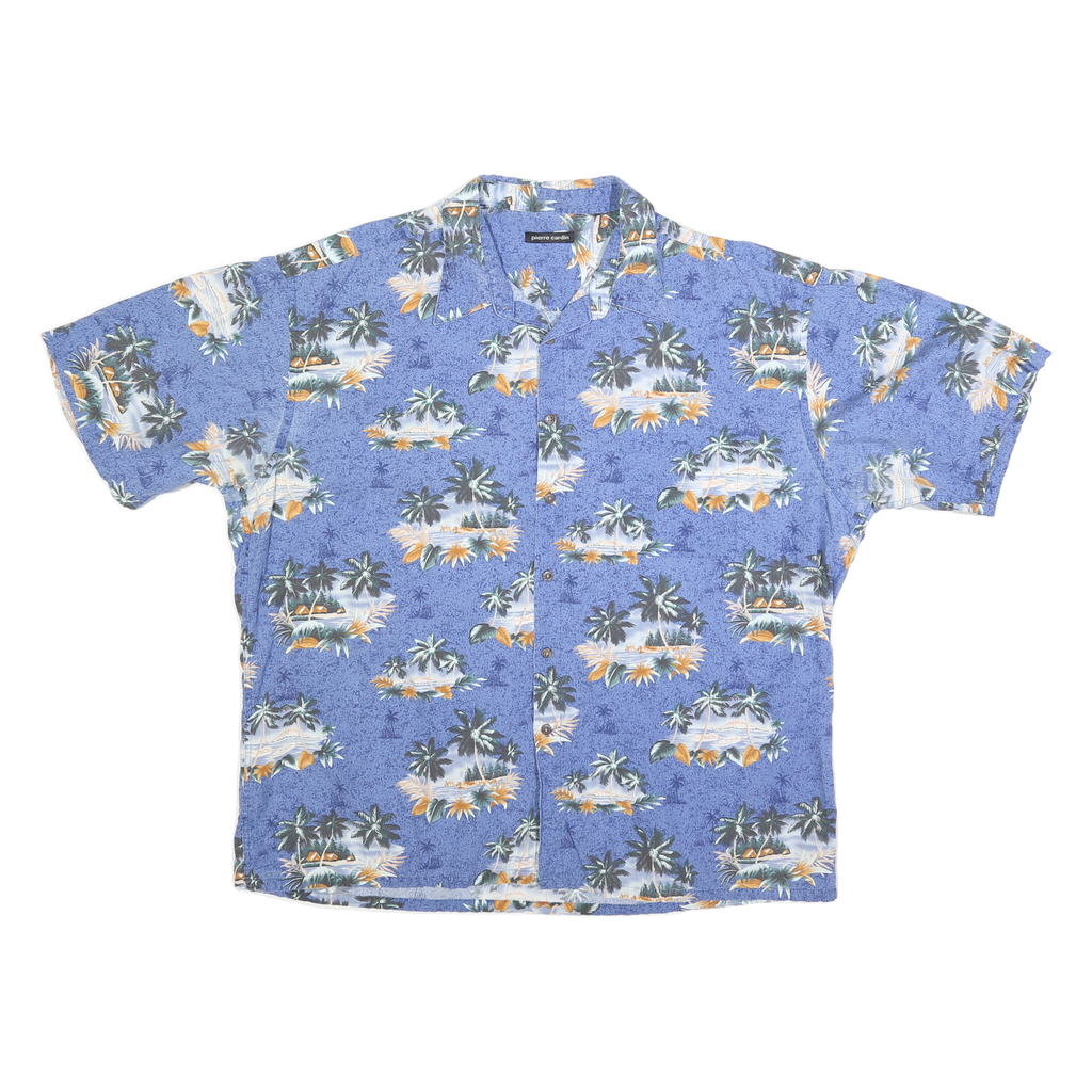 PIERRE CARDIN Mens Blue Hawaiian Shirt 2XL Tropical Print Casual Summer