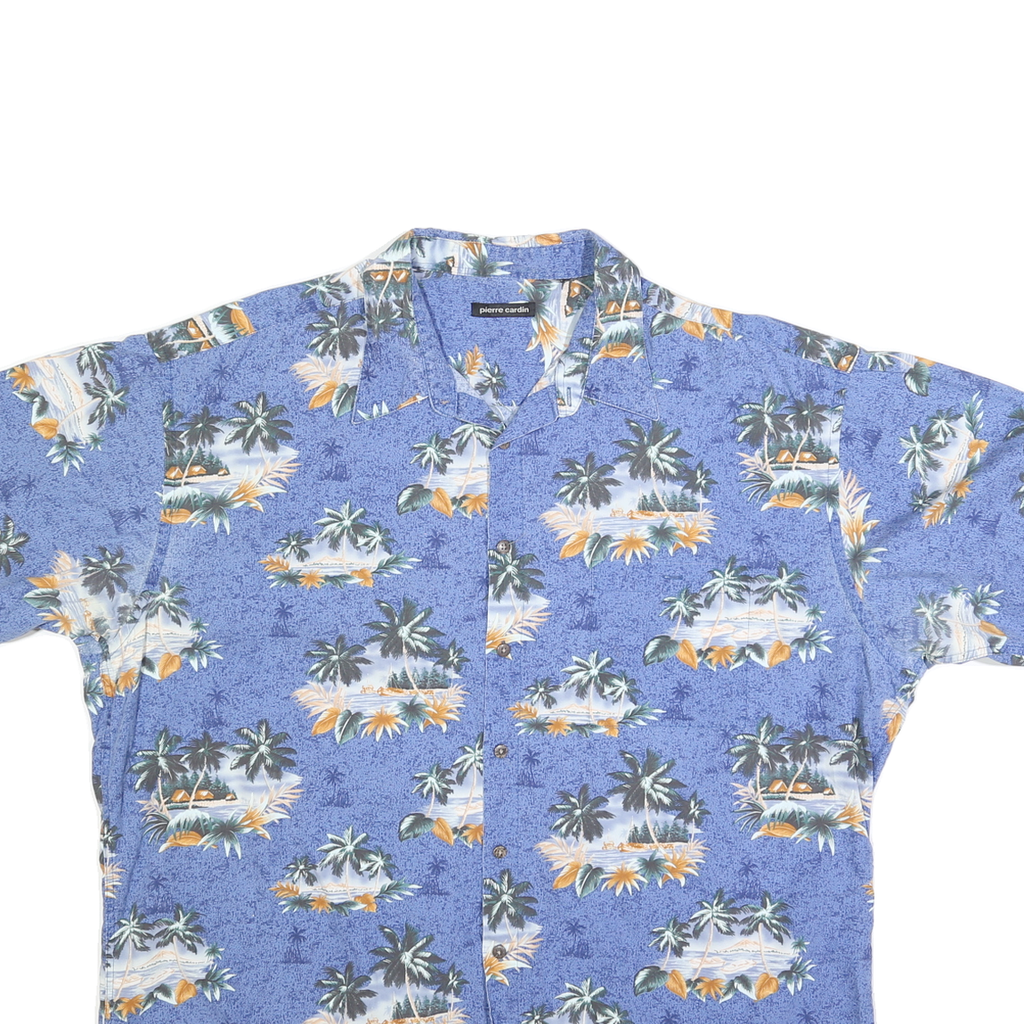 PIERRE CARDIN Mens Blue Hawaiian Shirt 2XL Tropical Print Casual Summer
