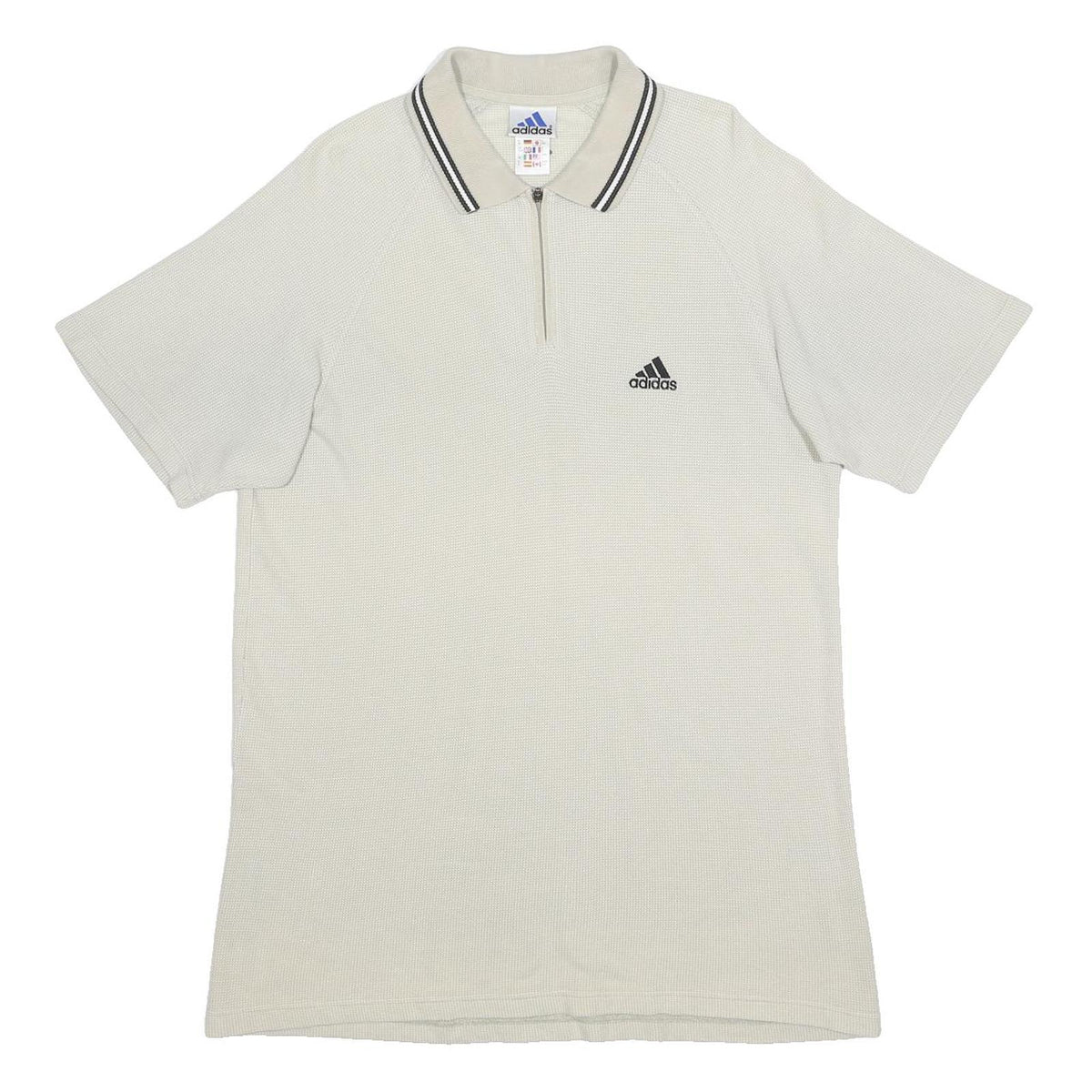 ADIDAS Mens White Zip Collar Short Sleeve Plain Polo Shirt L Casual Sportswear