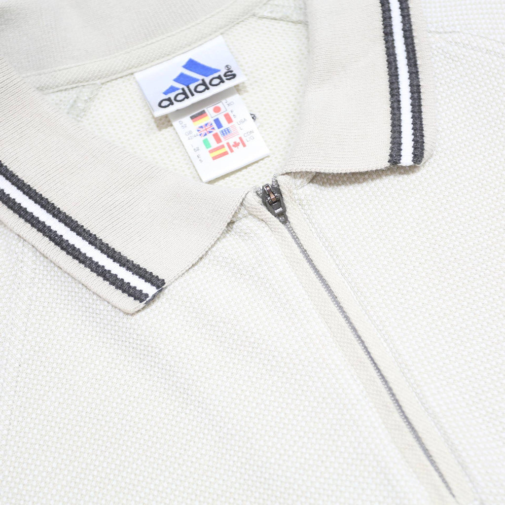ADIDAS Mens White Zip Collar Short Sleeve Plain Polo Shirt L Casual Sportswear
