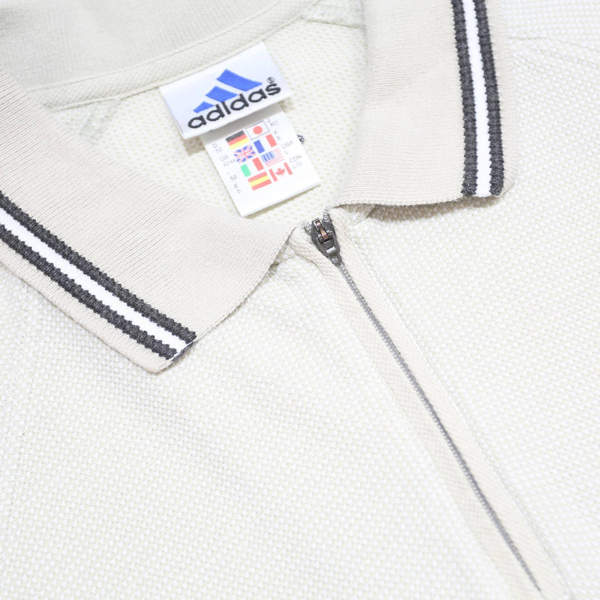 ADIDAS Mens White Zip Collar Short Sleeve Plain Polo Shirt L Casual Sportswear
