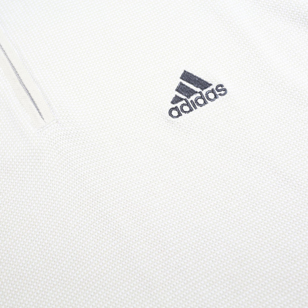 ADIDAS Mens White Zip Collar Short Sleeve Plain Polo Shirt L Casual Sportswear