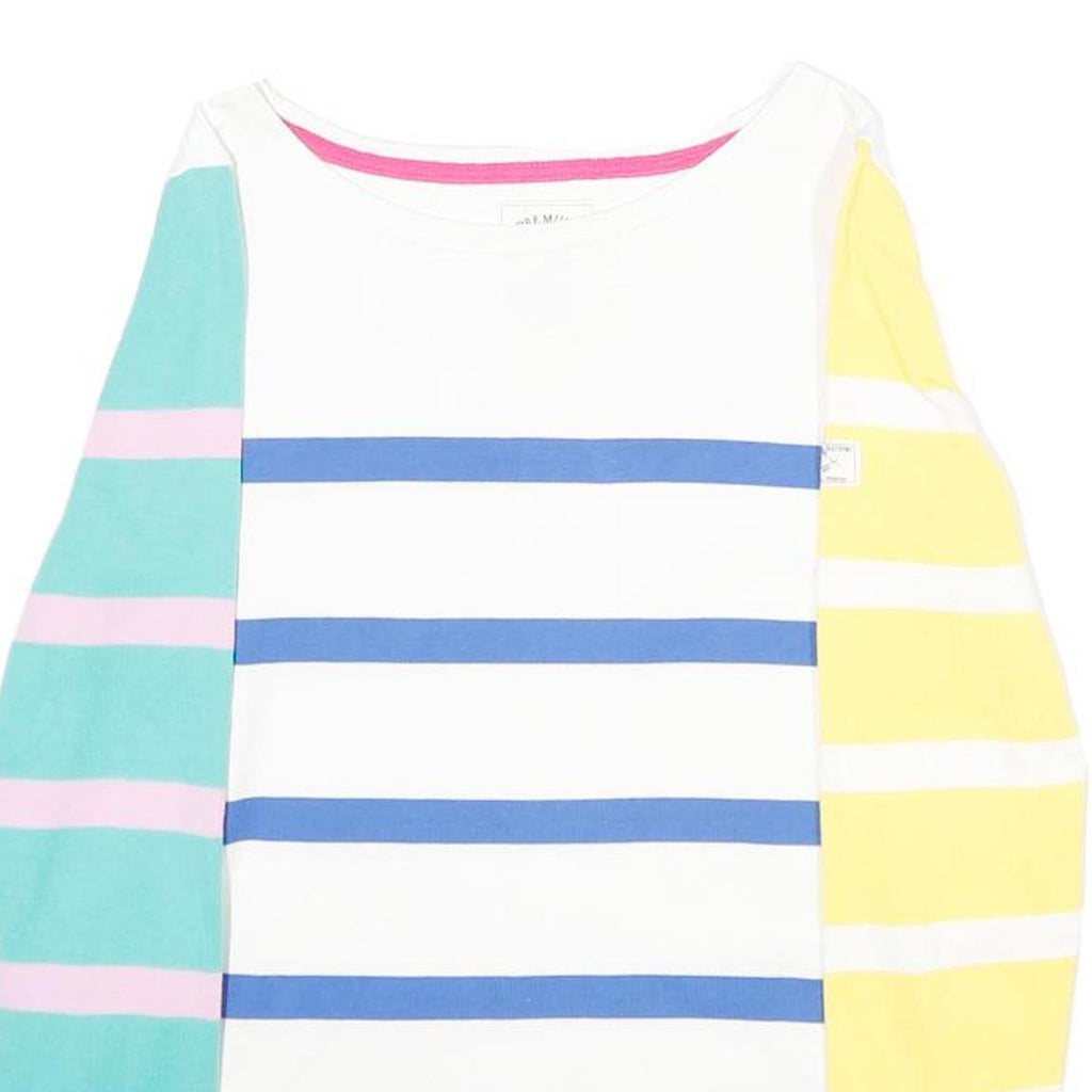 JOULES Womens White Blue & Pink Yellow Stripe Long Sleeve Crew Neck T-Shirt UK