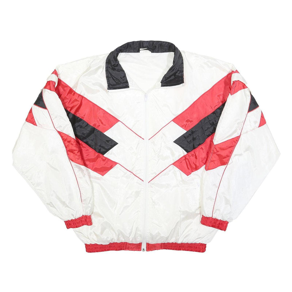Mens White & Red Colourblock Zip Jacket L Polyester Blend Sports Casual Retro