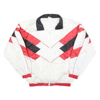 Mens White & Red Colourblock Zip Jacket L Polyester Blend Sports Casual Retro