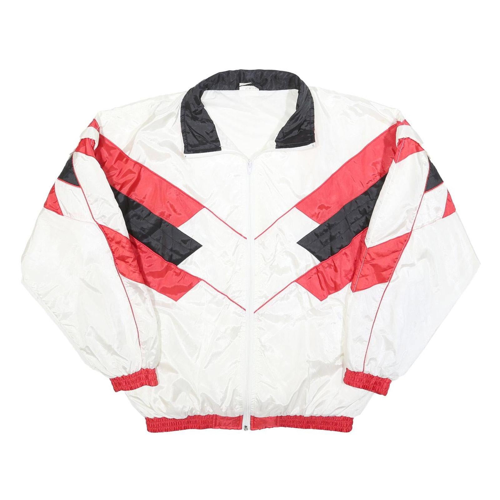 Mens White & Red Colourblock Zip Jacket L Polyester Blend Sports Casual Retro